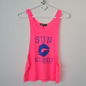 Pink Tank Top with Blue Graphic